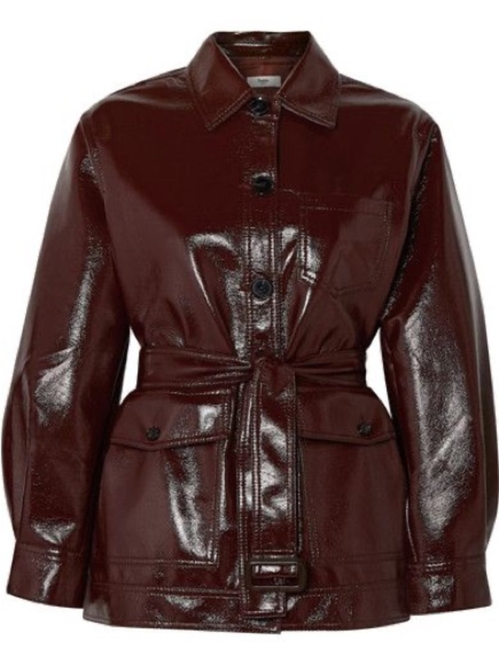 The Frankieshop Women’s Brown Patent Leather Button Jacket
